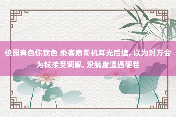 校园春色你我色 乘客扇司机耳光后续， 以为对方会为钱接受调解， 没猜度遭遇硬茬